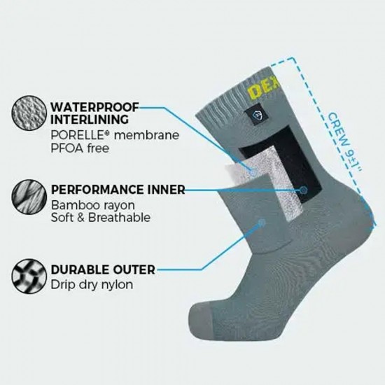 Dexshell - Ultra Thin Crew Socks Navy Lime Yellow - XL