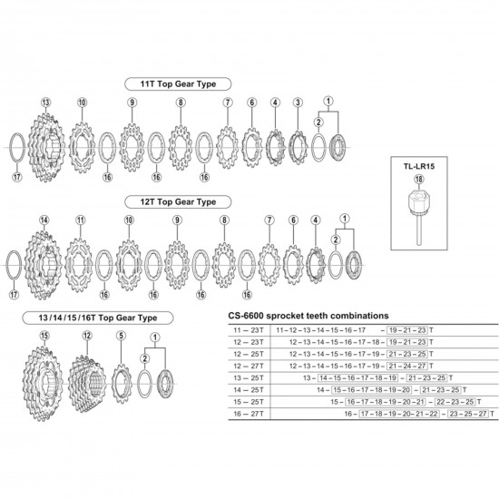 Shimano CS-7800 and 6600 sprocket 15T