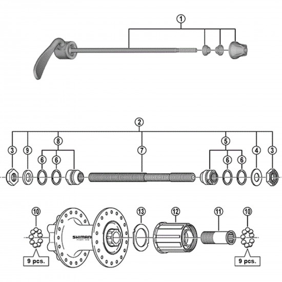 Shimano FH-A550 right hand cone and seal ring M10 x 15 mm