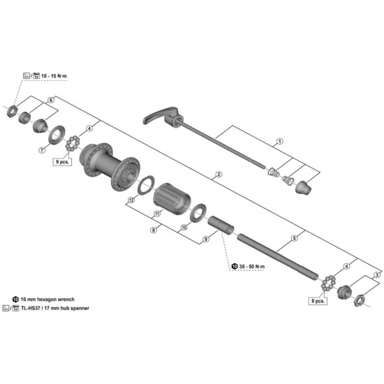 Shimano FH-HG20 complete axle 146 mm