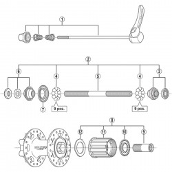 Shimano FH-M756-A complete hub axle, 146 mm Shimano FH-M756-A complete hub axle, 146 mm