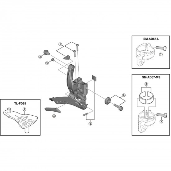 Shimano FD-5700 stroke adjusting screws and plate