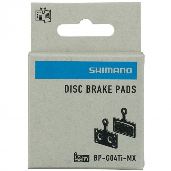 Shimano G04Ti-MX disc pads and spring, metal sintered pad, titanium back Shimano G04Ti-MX disc pads and spring, metal sintered pad, titanium back