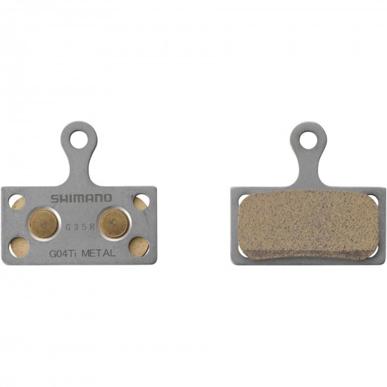 Shimano G04Ti-MX disc pads and spring, metal sintered pad, titanium back Shimano G04Ti-MX disc pads and spring, metal sintered pad, titanium back