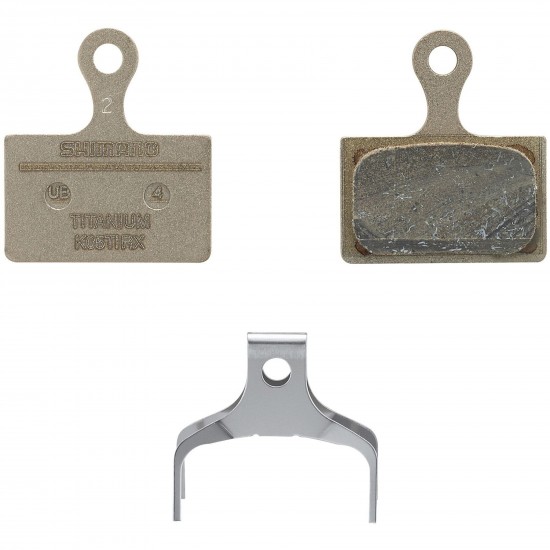 Shimano K05Ti-RX disc pads and spring, resin pad, titanium back Shimano K05Ti-RX disc pads and spring, resin pad, titanium back