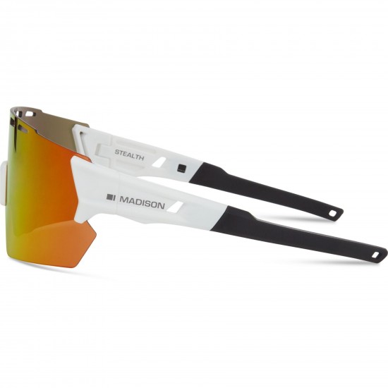 Madison Eyewear Stealth Gloss White Sunglasses - 3 Lens Pack - Fire Mirror / Amber / Clear Madison Eyewear Stealth Gloss White Sunglasses - 3 Lens Pack - Fire Mirror / Amber / Clear