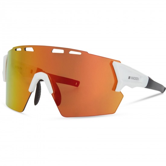 Madison Eyewear Stealth Gloss White Sunglasses - 3 Lens Pack - Fire Mirror / Amber / Clear Madison Eyewear Stealth Gloss White Sunglasses - 3 Lens Pack - Fire Mirror / Amber / Clear