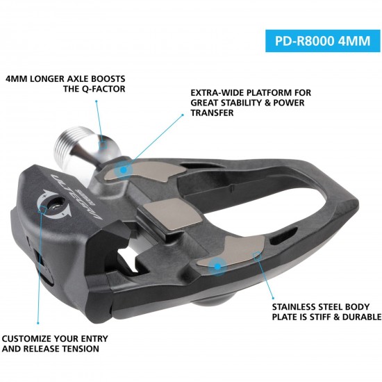 Shimano PD-R8000 Ultegra SPD-SL Road pedals, 4 mm longer axle, carbon, black