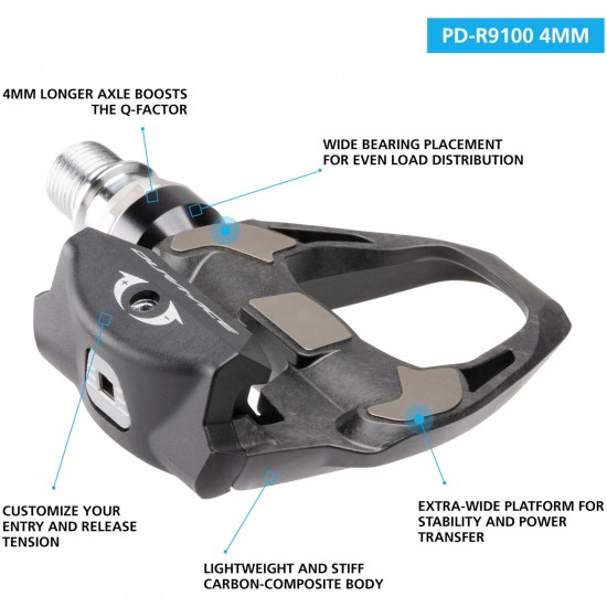 Shimano PD-R9100 Dura-Ace SPD SL Road pedals, 4 mm longer axle, carbon, black
