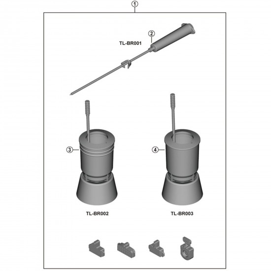 Shimano TL-BR002 bleed kit, includes TL-BR001, TL-BR002, TL-BR003 and 4 bleeding spacers Shimano TL-BR002 bleed kit, includes TL-BR001, TL-BR002, TL-BR003 and 4 bleeding spacers