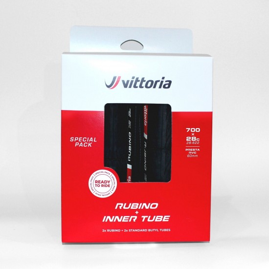 Vittoria Rubino V 700x28c Folding Full Black Twin Pack with 2 x Innertubes Vittoria Rubino V 700x28c Folding Full Black Twin Pack with 2 x Innertubes