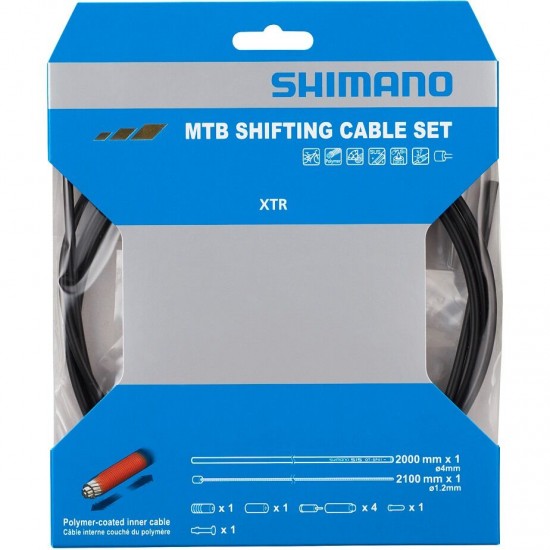 Shimano MTB gear cable set for rear only, Polymer coated stainless steel inner, black