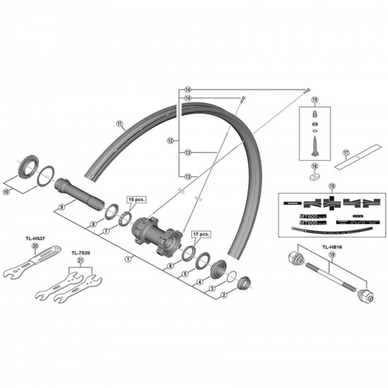 Shimano WH-MT600-TL-F15-29 complete hub axle, 100 mm Shimano WH-MT600-TL-F15-29 complete hub axle, 100 mm