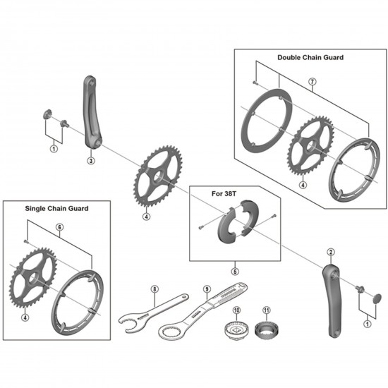 Shimano SM-CRE50 44T double chain ring cover and fixing bolt Shimano SM-CRE50 44T double chain ring cover and fixing bolt