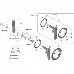 Shimano FC-R8100 fixing bolt and cover set, M8 x 10.1 mm, for 46-36T Shimano FC-R8100 fixing bolt and cover set, M8 x 10.1 mm, for 46-36T