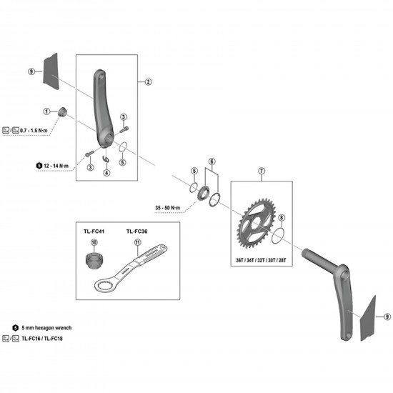 Shimano FCM8200 left hand crank arm unit with protection sticker, 165 mm