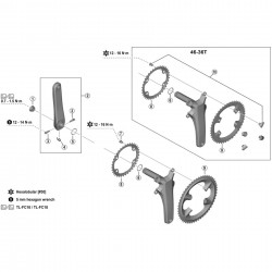 Shimano FC-08 fixing bolt and nut set, M8 x 10.1 mm, for 46-36T