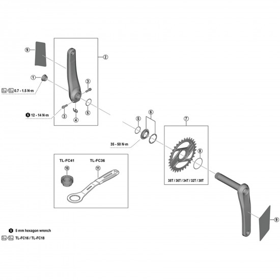 Shimano FC-M9200 left hand crank arm unit with protection sticker, 170 mm Shimano FC-M9200 left hand crank arm unit with protection sticker, 170 mm