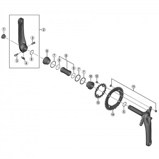 Shimano FC-M615 outer gear fixing bolt and nut, M8 x 7 mm, set of 4
