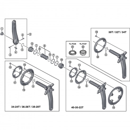 Shimano FC-M8000 XT 11 speed double outer chainring 34T-BB for 34-24T