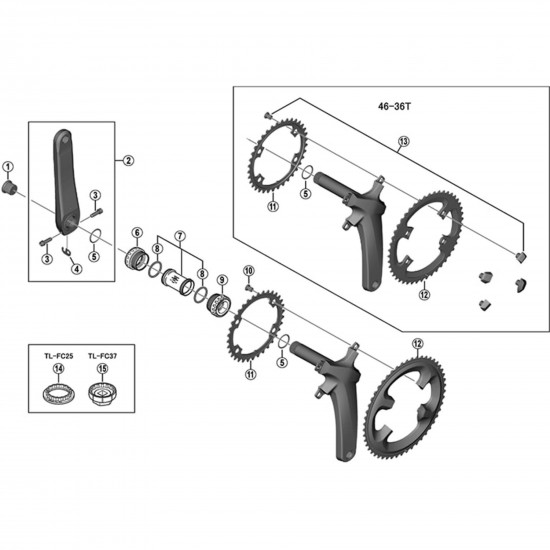 Shimano FC-R8000 left hand crank arm unit, 165mm grey Shimano FC-R8000 left hand crank arm unit, 165mm grey