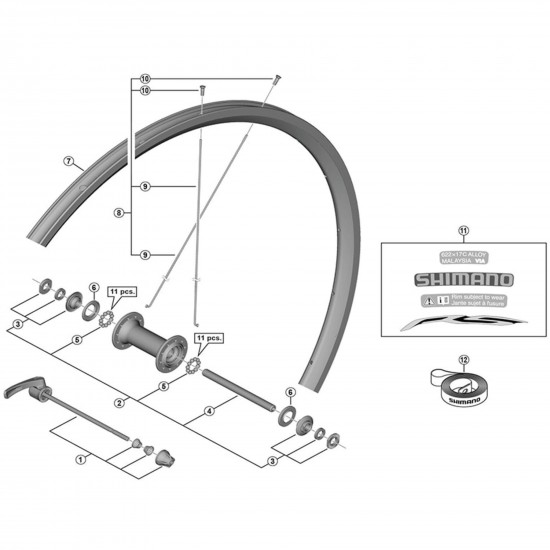 Shimano HB-RM50 Q/R hub axle, 108 mm