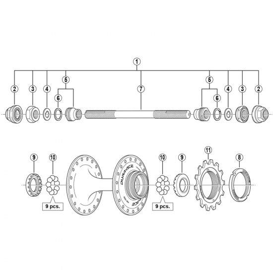 Shimano HB-7600 Track complete axle - 164 mm