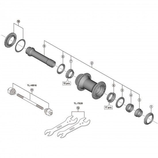 Shimano HB-M9110 complete hub axle, 100 mm Shimano HB-M9110 complete hub axle, 100 mm