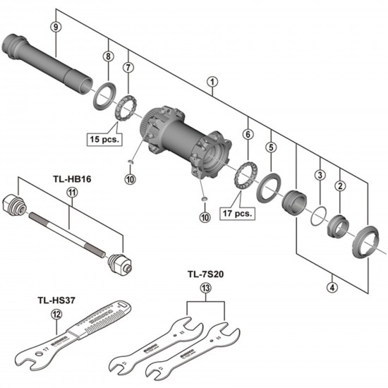 Shimano HB-M8110-BS complete hub axle, 110 mm Shimano HB-M8110-BS complete hub axle, 110 mm