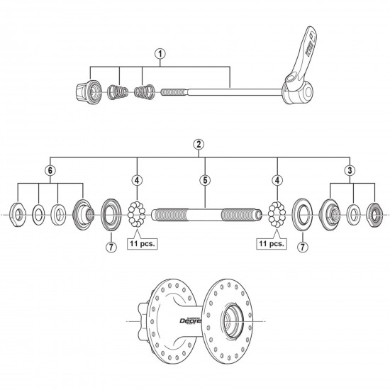 Shimano HB-M525-A complete hub axle, 108 mm