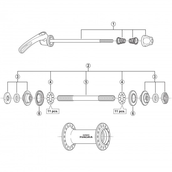 Shimano HB-4500 complete hub axle - 108 mm