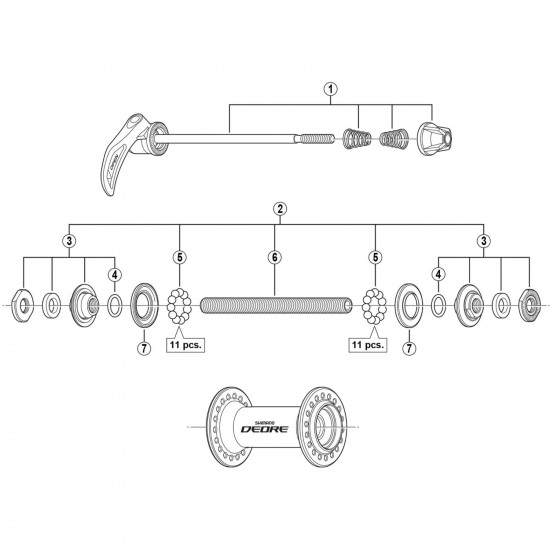 Shimano HB-M590 complete hub axle, 108 mm