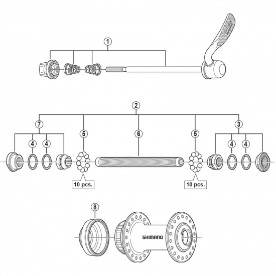 Shimano HB-RM66 complete hub axle, 108 mm