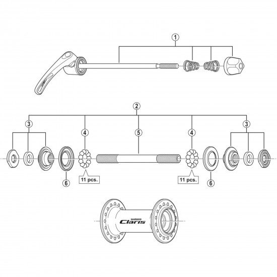 Shimano HB-2400 complete quick release, 129 mm
