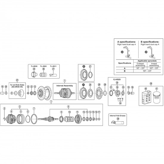 Shimano SG-8R36 Nexus internal assembly - 184 mm