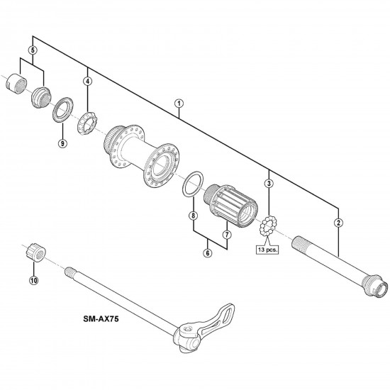 Shimano FH-M988 hub axle unit