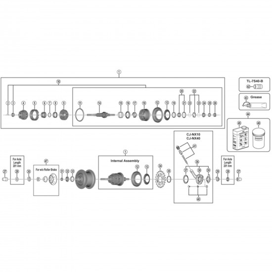 Shimano SG-C3001-7R internal assembly, 201 mm axle