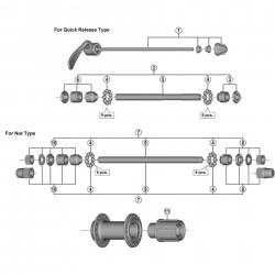Shimano FH-TY500 complete hub axle for quick release type, 141 mm