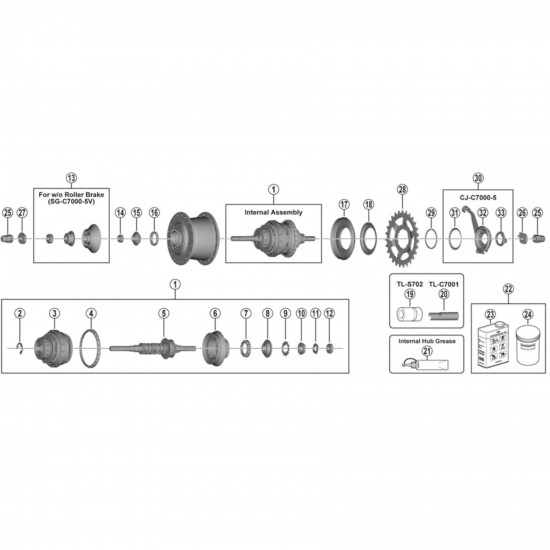 Shimano SG-C7000-5R5V internal assembly axle length, 187 mm Shimano SG-C7000-5R5V internal assembly axle length, 187 mm