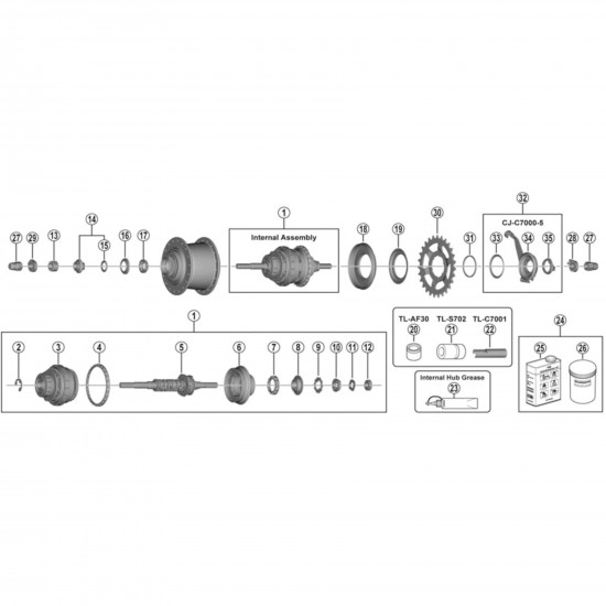 Shimano SG-C7000-5D internal assembly axle length, 187 mm