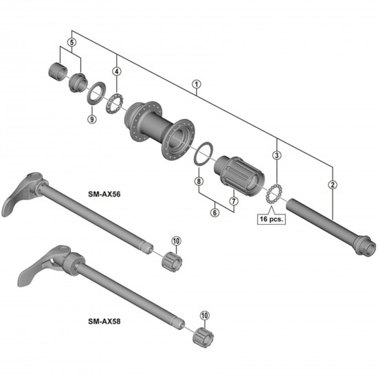 Shimano FH-MT400 complete hub axle, 142 mm
