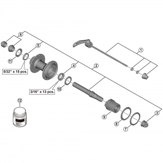 Shimano FH-MT500-B complete hub axle, 152 mm