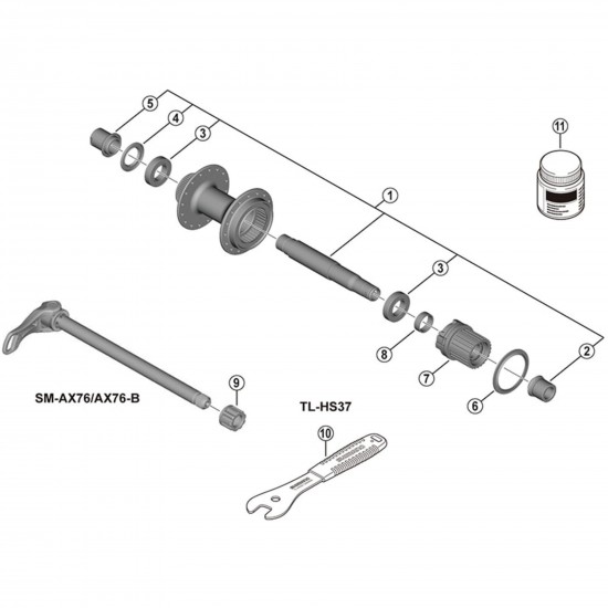 Shimano FH-MT410-B complete hub axle