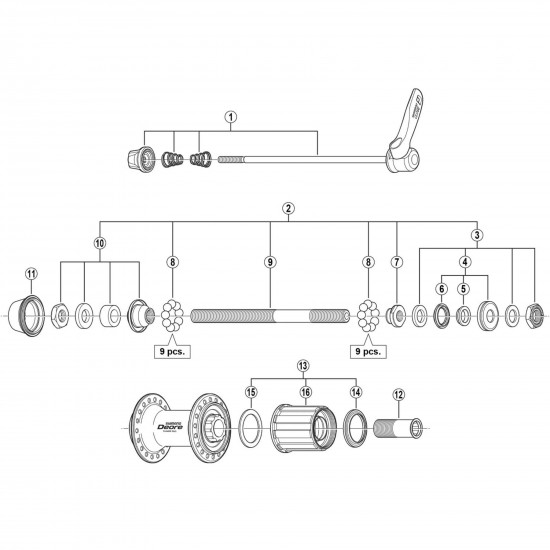 Shimano FH-M530 lock nut unit - left hand
