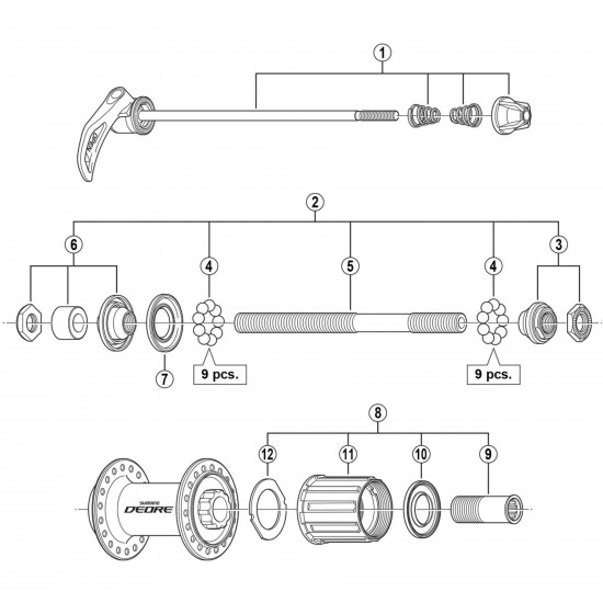 Shimano FH-M590 left hand lock nut unit