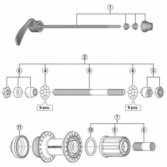 Shimano FH-RM35 complete hub axle 146 mm