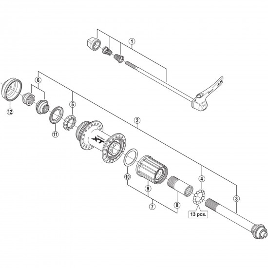 Shimano FH-M785 complete quick release, 168 mm