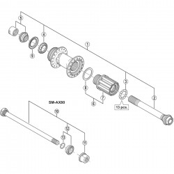 Shimano FH-M640 complete hub axle, 12 mm Shimano FH-M640 complete hub axle, 12 mm