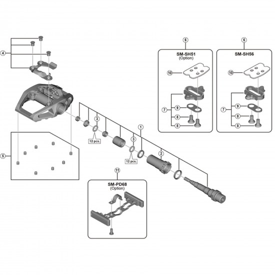 Shimano PD-T400 body cover and fixing bolts, right