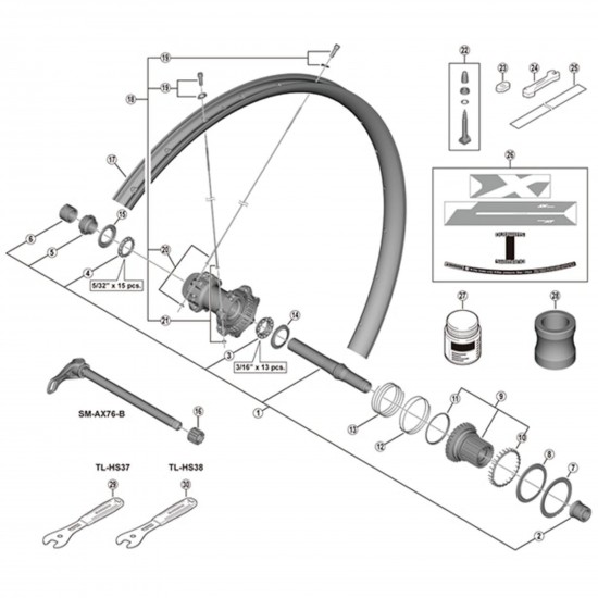 Shimano WH-M9000-TL-29 spoke, 298 mm with spherical washer